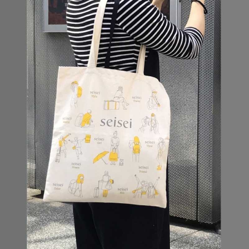 強強滾-seisei 帆布肩背包 帆布手提購物袋 愛旅行插畫包 文青書袋