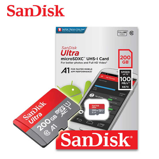 SANDISK Ultra 200G microSDXC C10 A1 UHS-I 傳輸速度100MB/s記憶卡