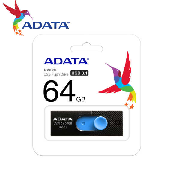 ADATA 威剛 UV320 USB3.1 伸縮接頭 高速隨身碟 64GB 時尚黑/藍