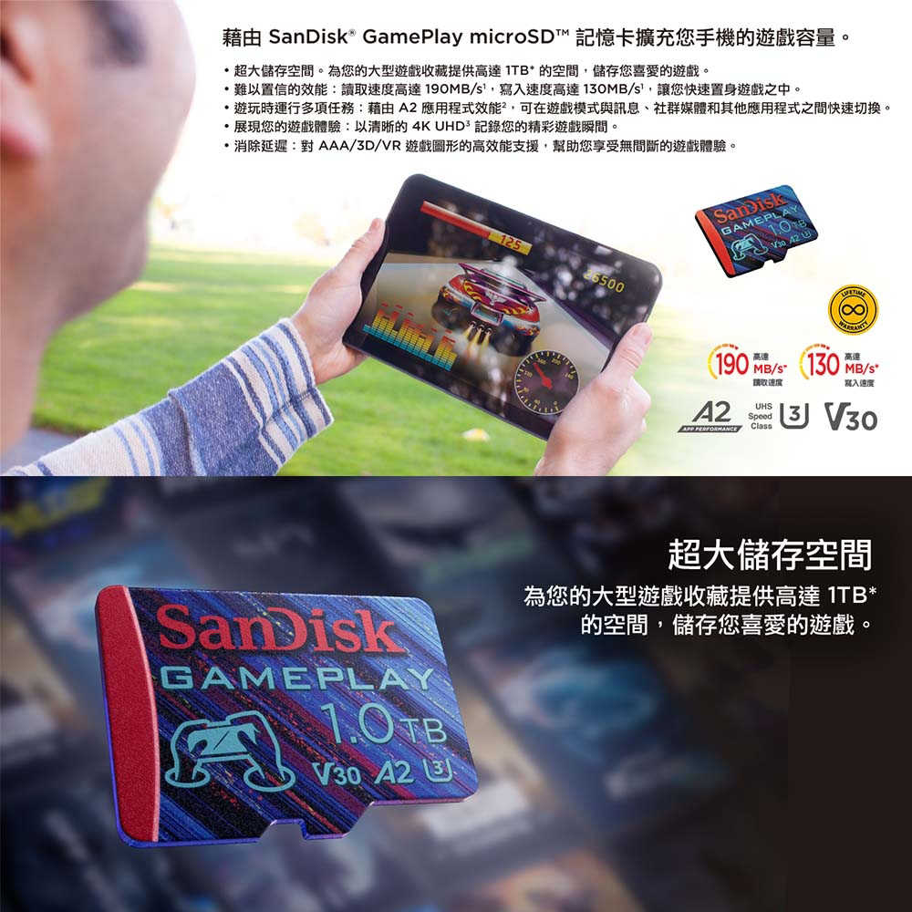 SanDisk GamePlay 256G microSD A2 V30 U3 手機和掌上型遊戲記憶卡