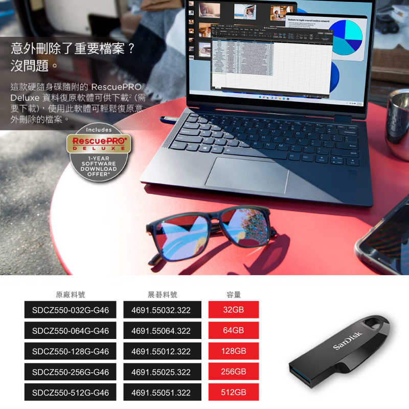 SanDisk CZ550【64G】Ultra Curve USB 3.2 隨身碟 100MB/s