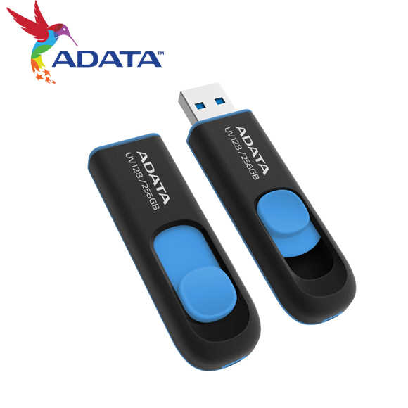 ADATA 威剛 UV128 USB3.2 伸縮接頭 高速隨身碟 256GB 黑藍