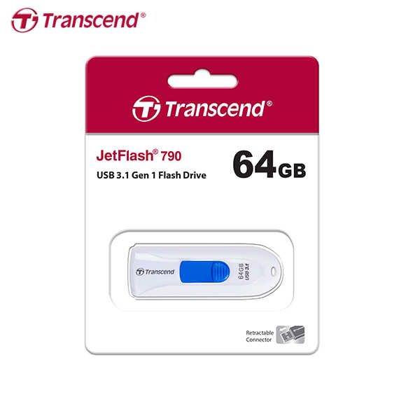 Transcend 創見 JetFlash 790 USB3.0 伸縮接頭 隨身碟 白色 64GB