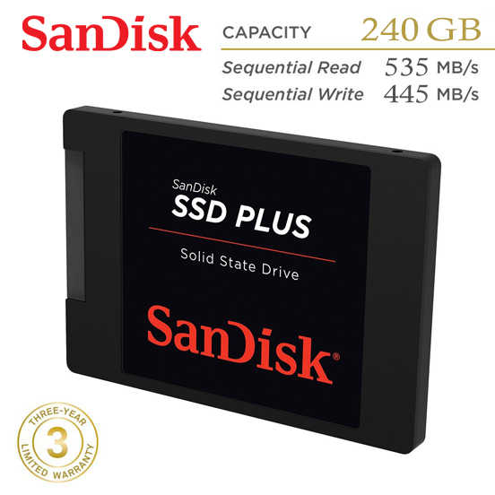 SANDISK 240G SSD Plus 2.5吋 SATAIII 固態硬碟 G26 535 MB/s