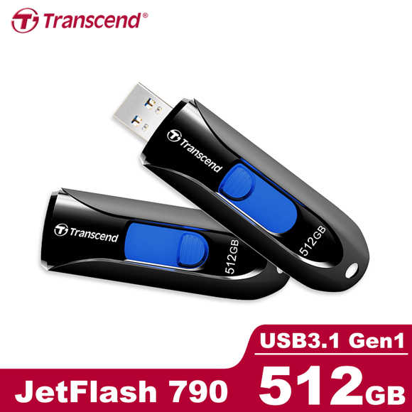 Transcend 創見 JetFlash 790 USB3.0 伸縮接頭 隨身碟 黑色 512GB