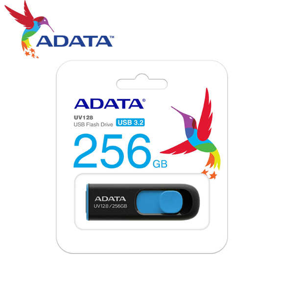 ADATA 威剛 UV128 USB3.2 伸縮接頭 高速隨身碟 256GB 時尚黑/藍