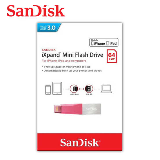 SANDISK 64G iXpand mini OTG 隨身碟 iPhone / iPad 適用 儲存裝置 粉色款