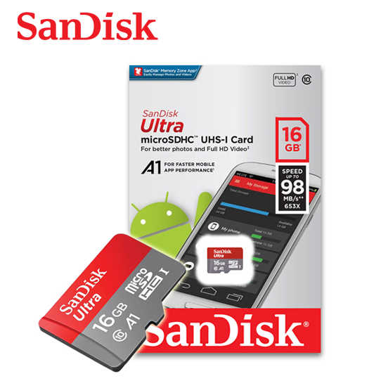 SANDISK Ultra 16G microSDHC C10 A1 UHS-I 傳輸速度100MB/s記憶卡