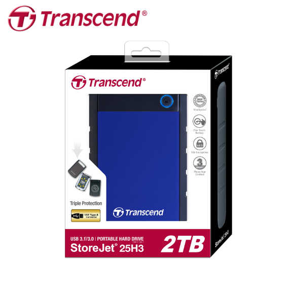 創見 2TB StoreJet 25H3 USB3.0 2.5吋 抗震防摔 行動硬碟 藍色