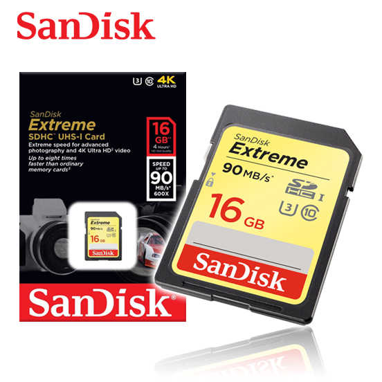 SANDISK 16G V30 Extreme SD UHS-I U3 速度高達 90MB /s 相機專用記憶卡