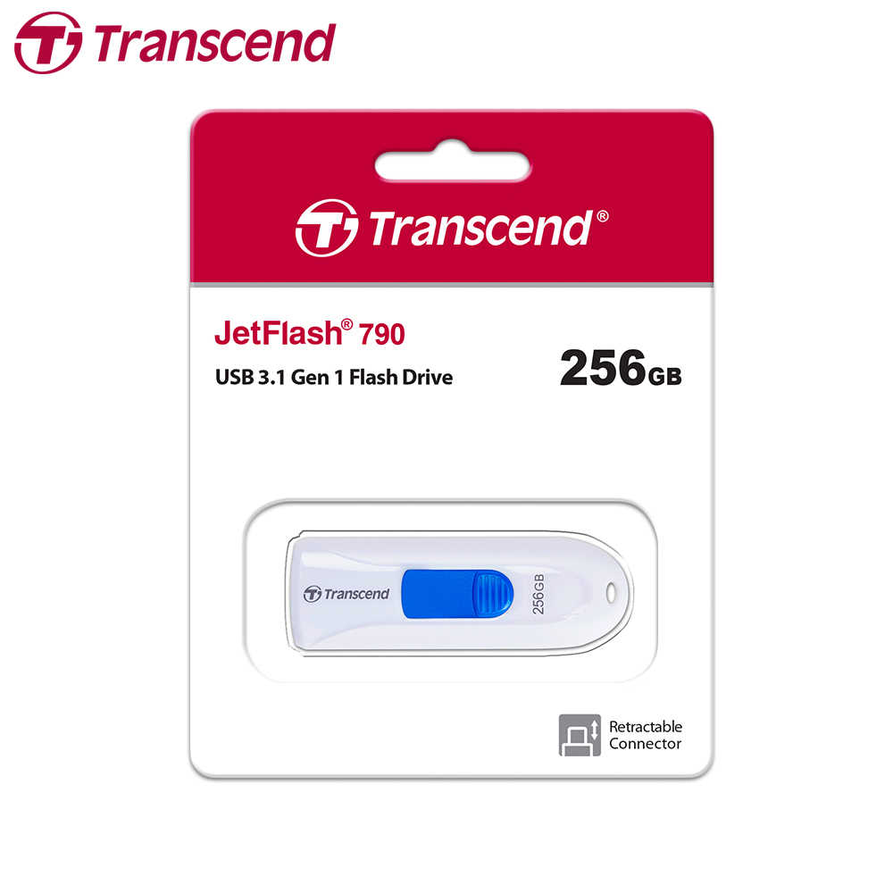 Transcend 創見 JetFlash 790 USB3.0 伸縮接頭 隨身碟 白色 256GB