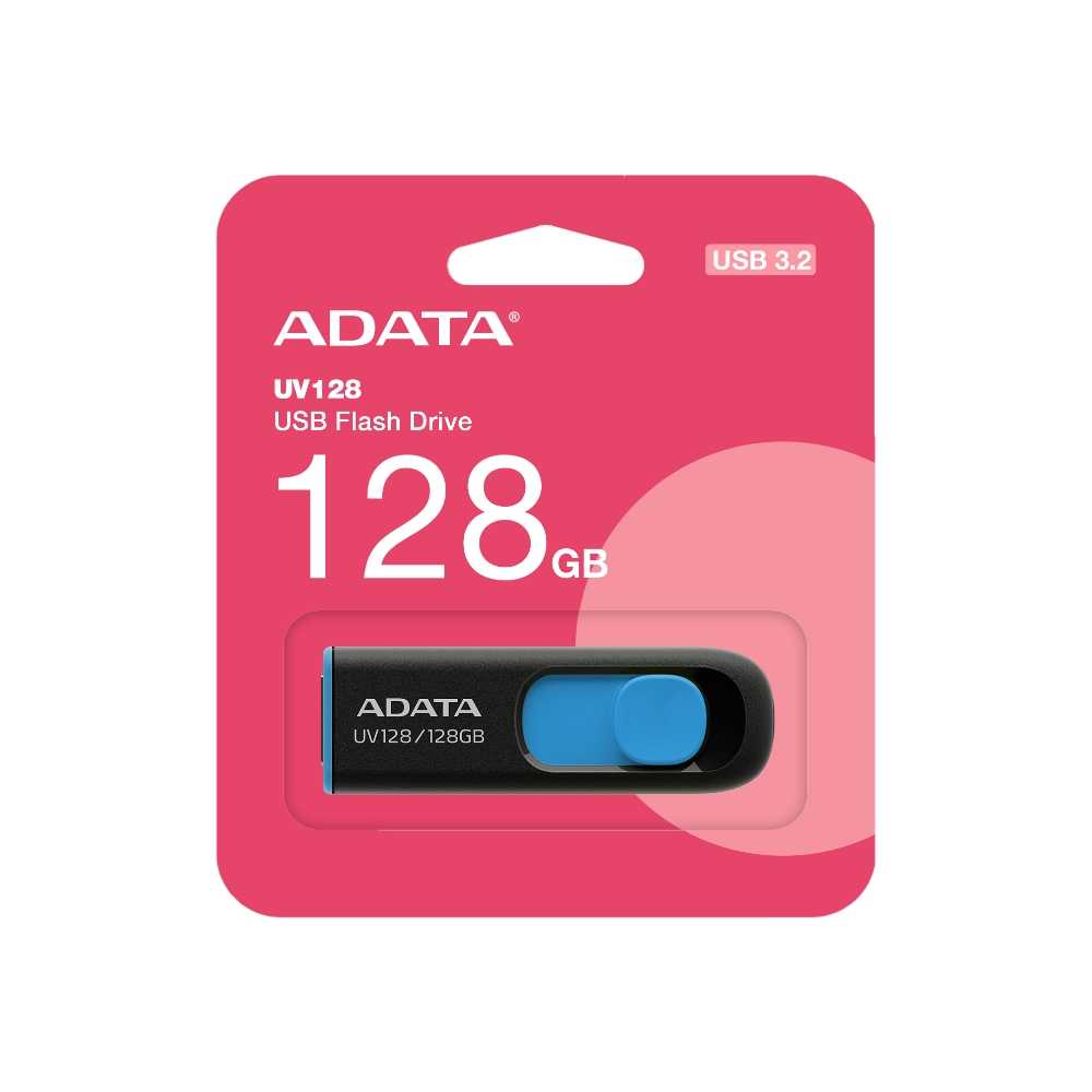 ADATA 威剛 UV128 USB3.1 伸縮接頭 高速隨身碟 128GB 時尚黑/藍