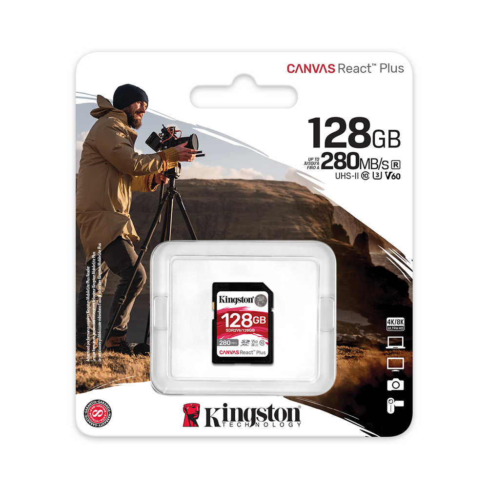 金士頓 Canvas React Plus 128GB SDXC UHS-II V60 U3 記憶卡
