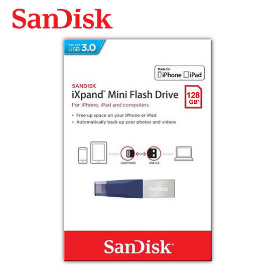 SANDISK 128G iXpand mini OTG 隨身碟 iPhone / iPad 適用 儲存裝置 藍色款