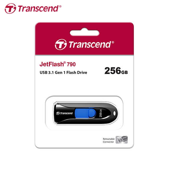 Transcend 創見 JetFlash 790 USB3.0 伸縮接頭 隨身碟 黑色 256GB