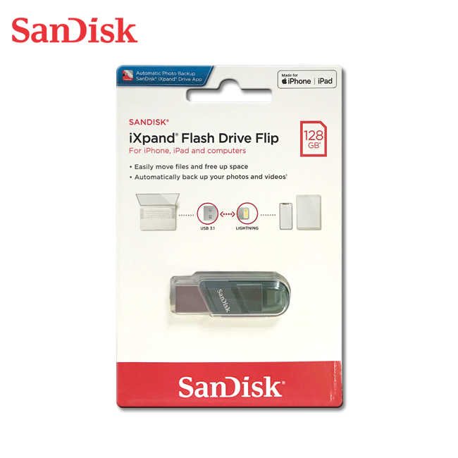 SANDISK 翻轉隨身碟 iXpand Lightning OTG iPhone/iPad適用 儲存裝置 128G