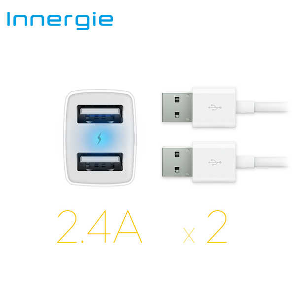 台達電 INNERGIE 24瓦智能雙USB極速車充 雙孔共4.8A大電流輸出