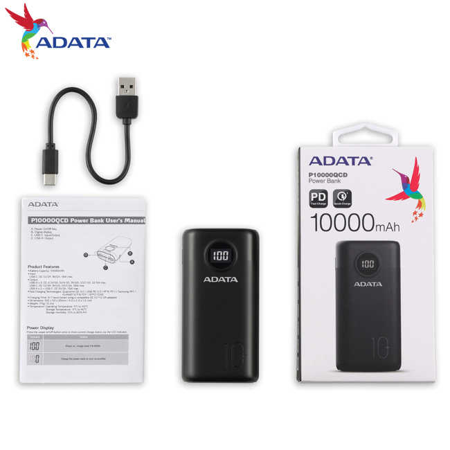 ADATA 威剛 P10000QCD USB-C 10000mAh 快充行動電源 黑色/白色/藍色 三色可選