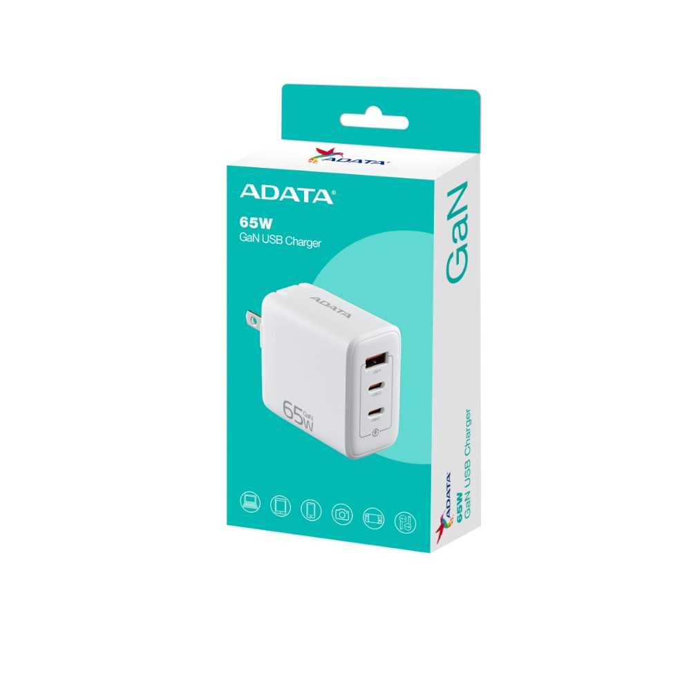 ADATA 威剛 PD/QC 65W 快充 三孔 GaN 充電器 Type-C *2 + Type-A *1 黑/白色