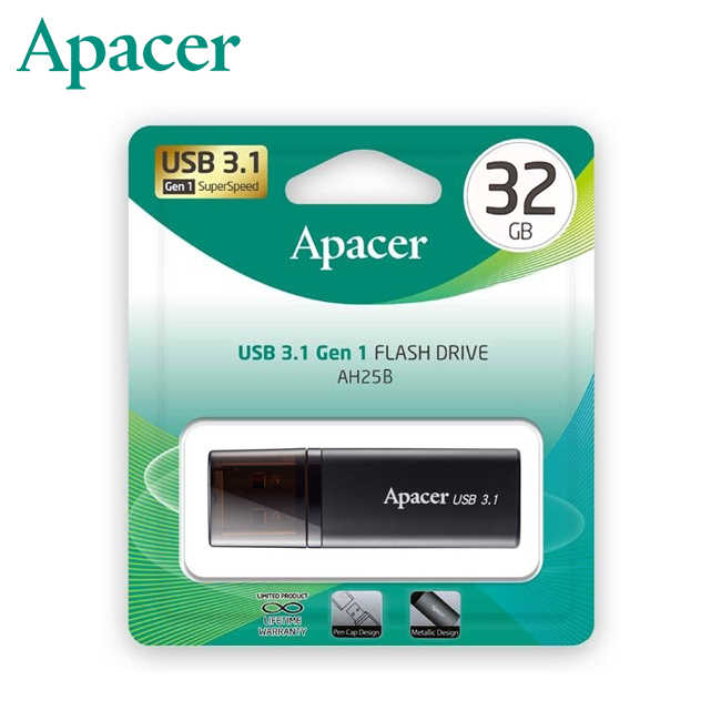 宇瞻 Apacer 32G AH25B USB 3.1 隨身碟 黑色 金屬機身 霧面