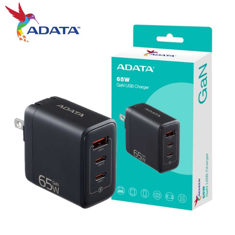 ADATA 威剛 PD/QC 65W 快充 三孔 GaN 充電器 Type-C *2 + Type-A *1 黑/白色