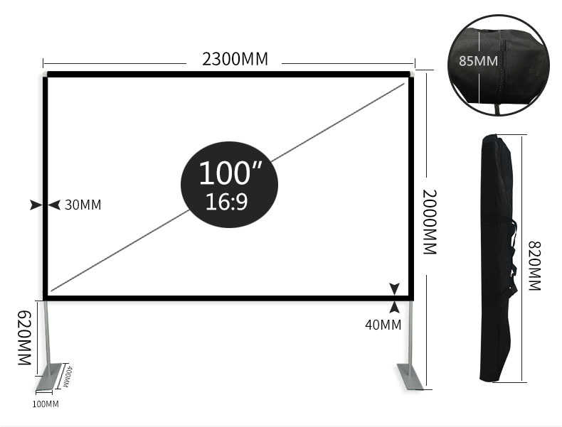 微米 100吋 16:9 戶外框架幕 支架幕 便攜 露營 可折疊 可洗