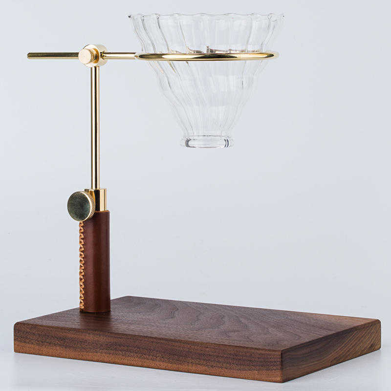 送電子秤+玻璃濾杯「手工接單製作」黃銅皮套咖啡手沖架 含濾杯 咖啡架 手沖架 濾杯架 可調節