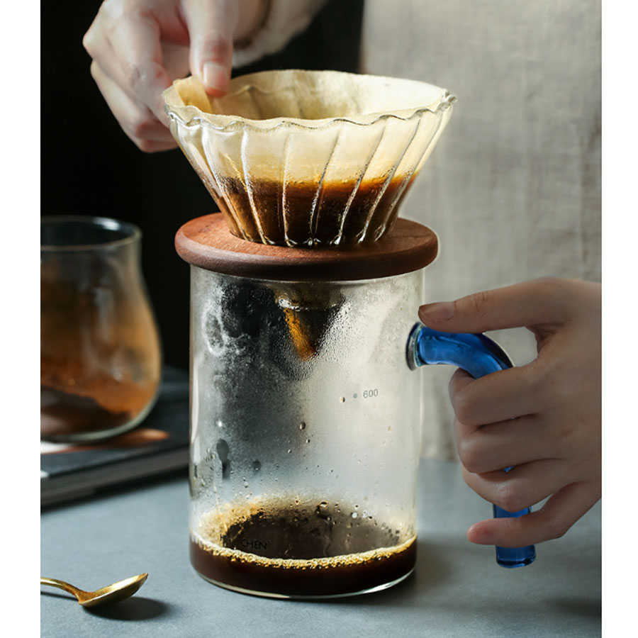 三件組【現貨】濾杯分享壺組 玻璃手沖咖啡組 玻璃壺 木柄玻璃濾杯