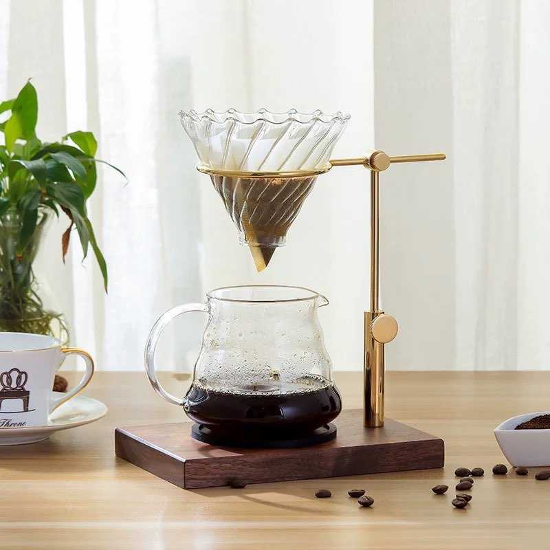 送電子秤+玻璃濾杯「手工接單製作」黃銅皮套咖啡手沖架 含濾杯 咖啡架 手沖架 濾杯架 可調節