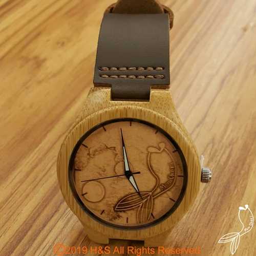 【Mon Cheri】木質真皮錶帶手錶