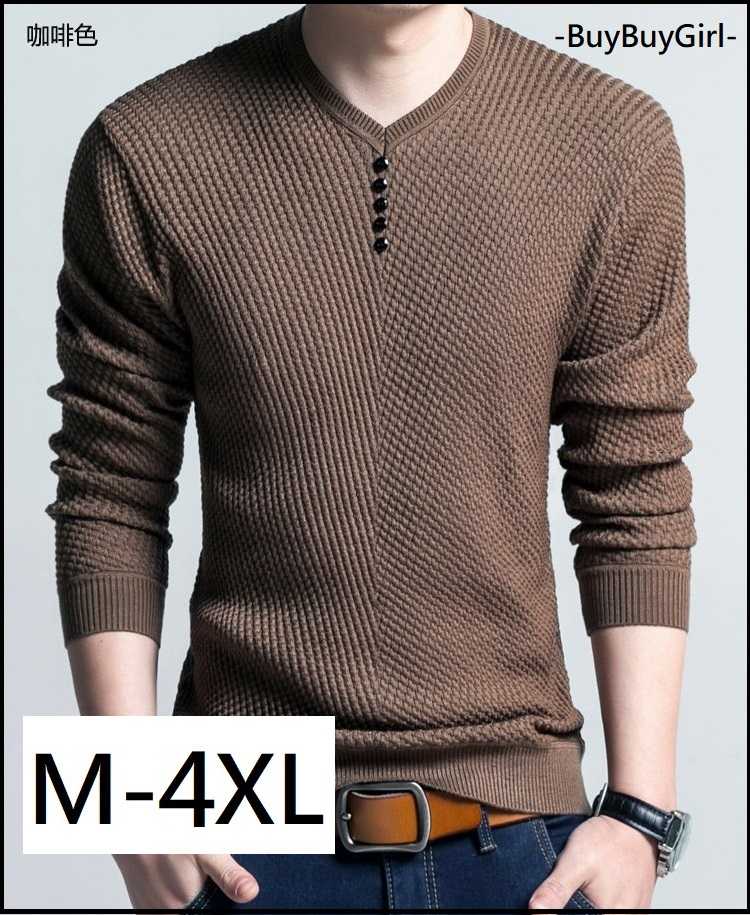 (男)(大碼)V領針織衫 💙 素面長袖 / 4色(M-4XL)
