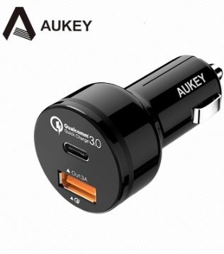 AUKEY 2孔 33W QC3.0 USB-C 車用充電器 附Micro USB Cable