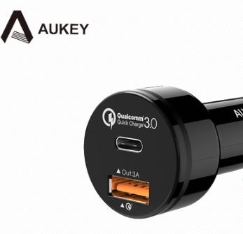 AUKEY 2孔 33W QC3.0 USB-C 車用充電器 附Micro USB Cable