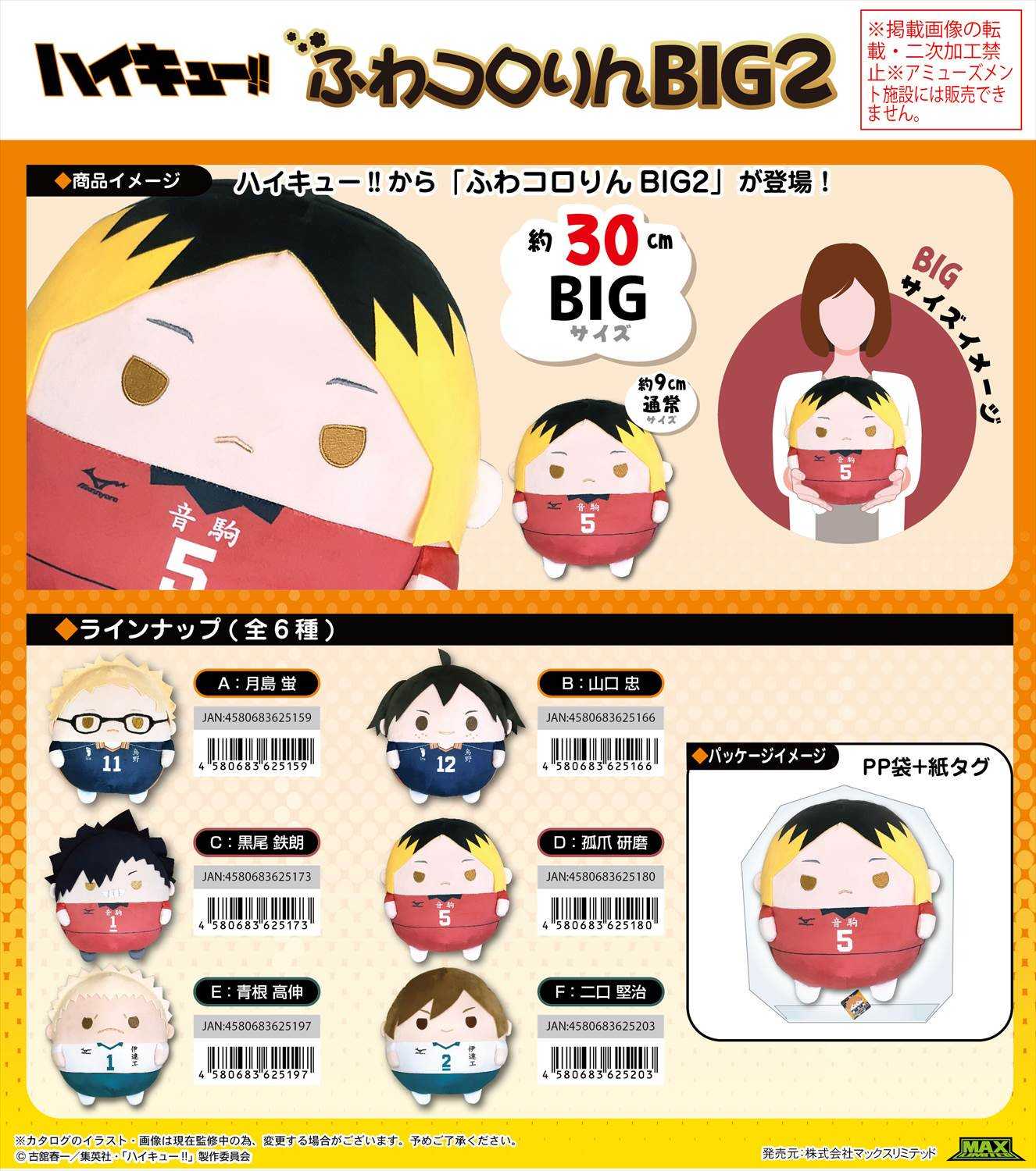 【CC TOYS】10月 預購 日版 MAXLIMITED 排球少年 圓滾滾 玩偶 布偶 BIG2（全6種）0714