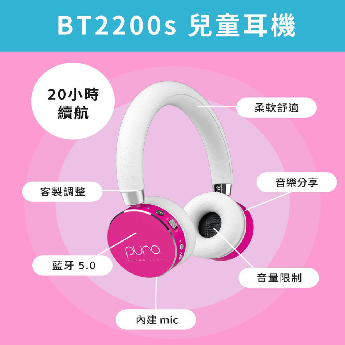 Puro BT2200s 兒童耳機 安全音量 長效續航 麥克風 耳罩式耳機 | My Ear 耳機專門店