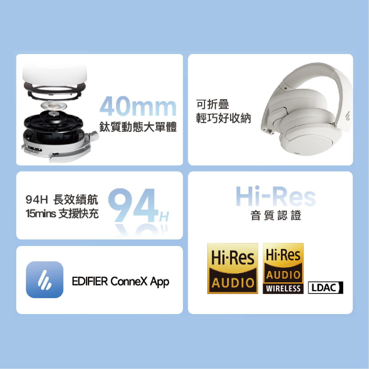 EDIFIER 漫步者 W830NB 沙月白 無線 Hi-Res 超長續航 降噪 耳罩耳機 | My Ear 耳機專門店