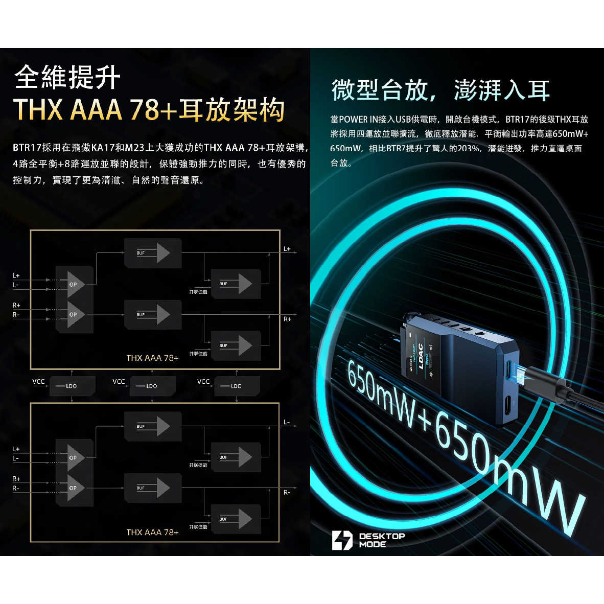 FiiO BTR17 黑色 雙輸出 USB DAC 桌機模式 隨身 藍牙解碼 耳擴 | My Ear 耳機專門店