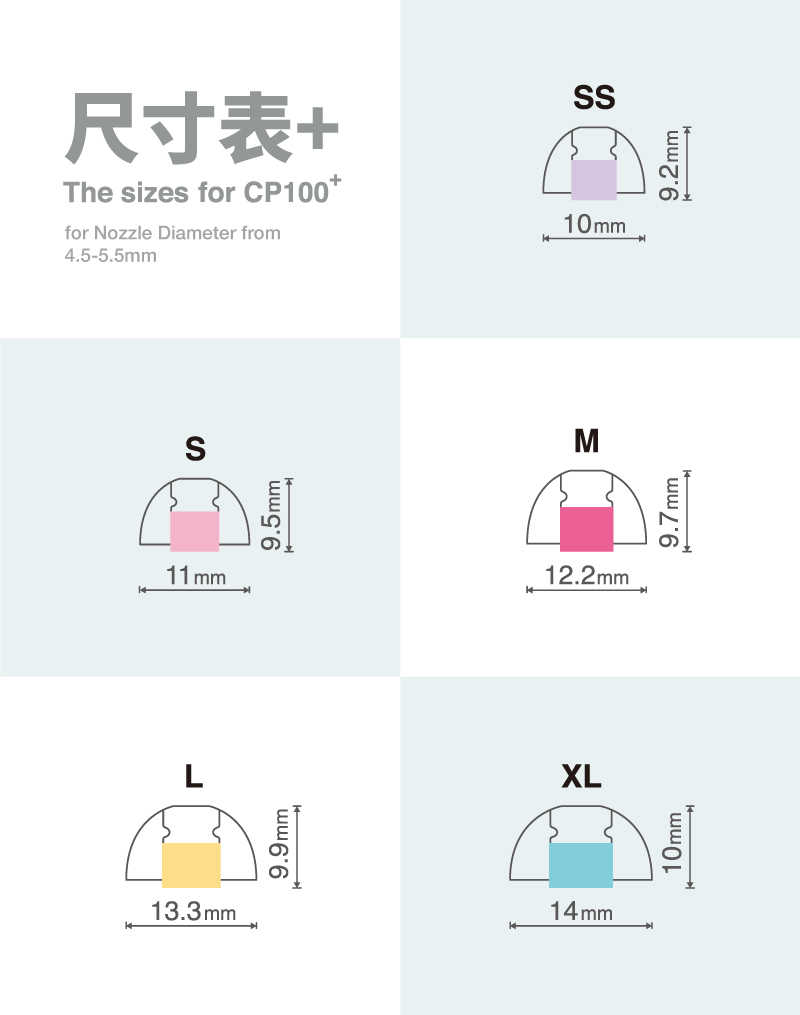 SpinFit CP100+ 轉接環 4.5~5.5mm 寬 粗管 矽膠耳塞 一卡兩對 | My Ear 耳機專門店