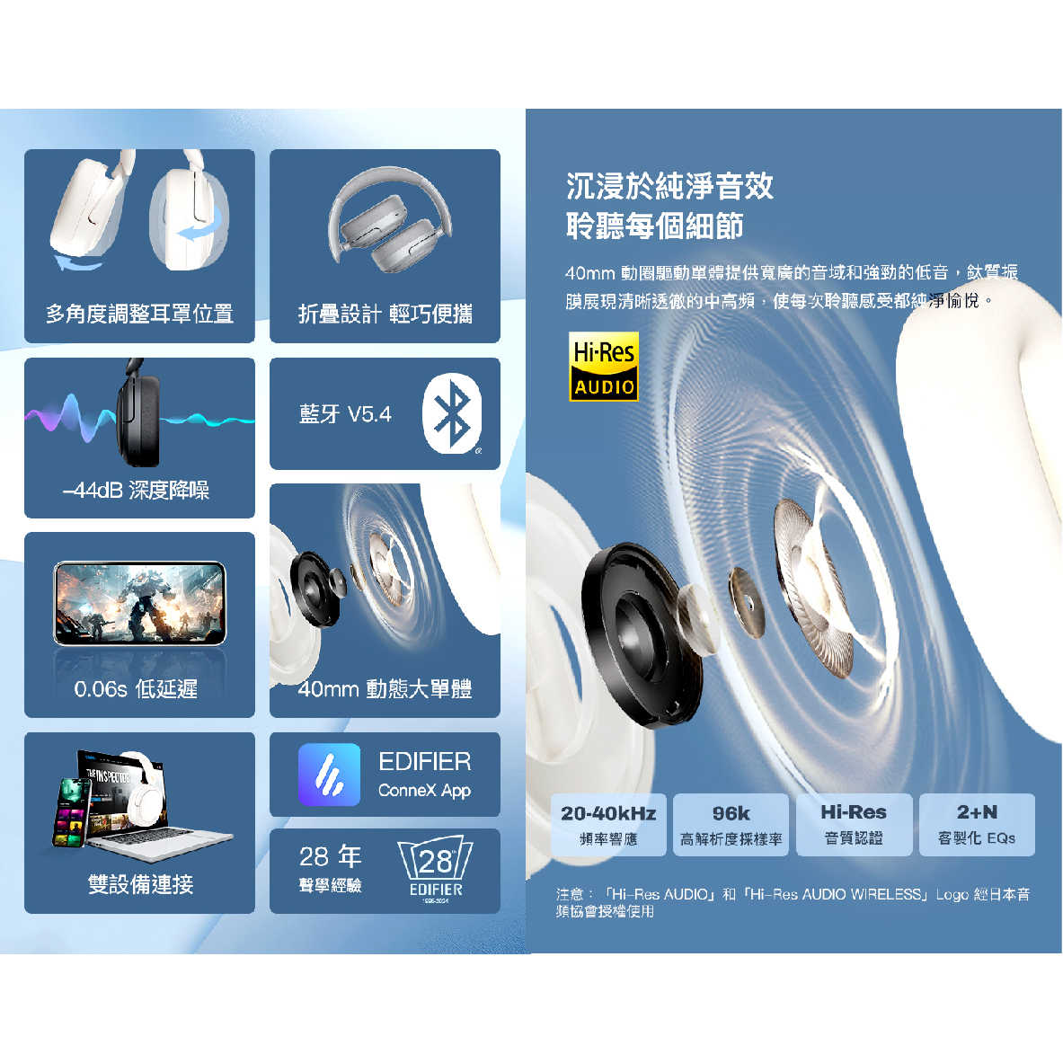 EDIFIER 漫步者 W800BT PRO 典雅灰 低延遲 可折疊 無線 降噪 耳罩耳機 | My Ear 耳機專門店