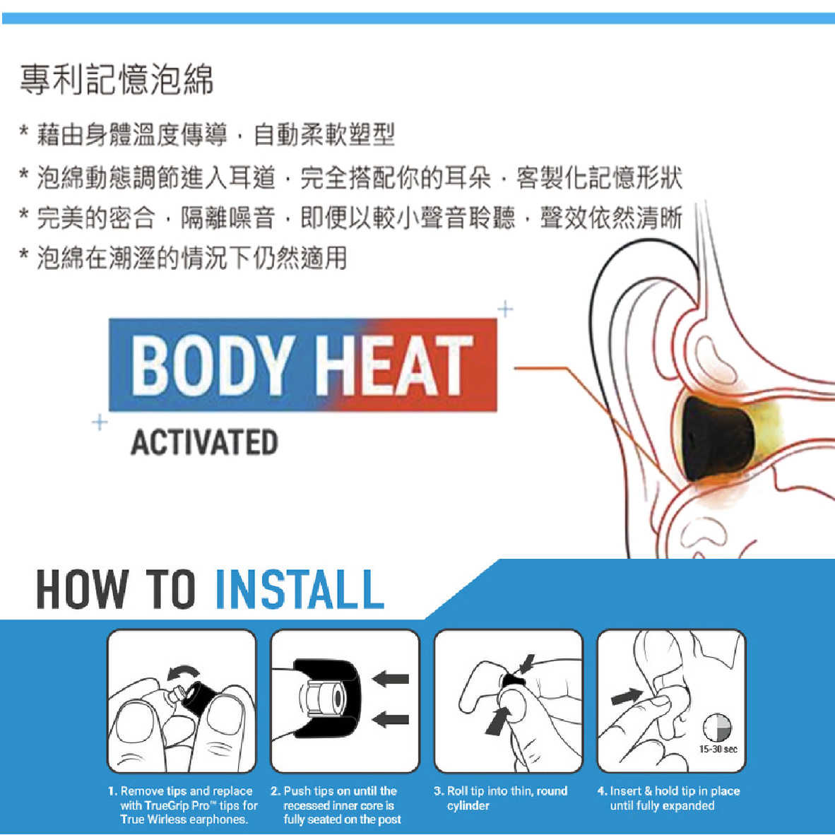 Comply TrueGrip Pro 記憶海綿 耳塞 TW-300-B 適用 真無線耳機 | My Ear 耳機專門店