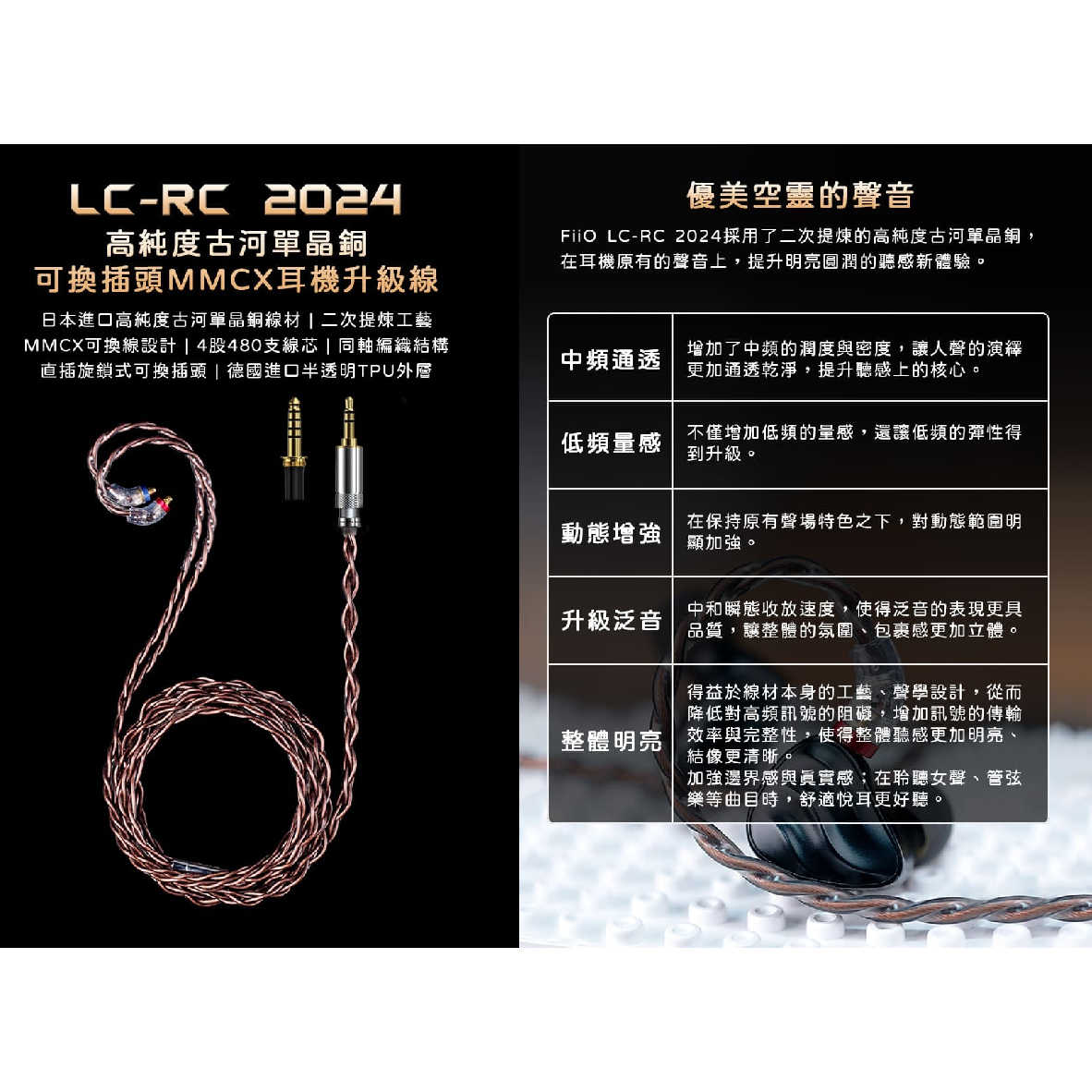 FiiO LC-RC 高純度 古河單晶銅 MMCX 可換插頭 耳機升級線 2024版 | My Ear 耳機專門店