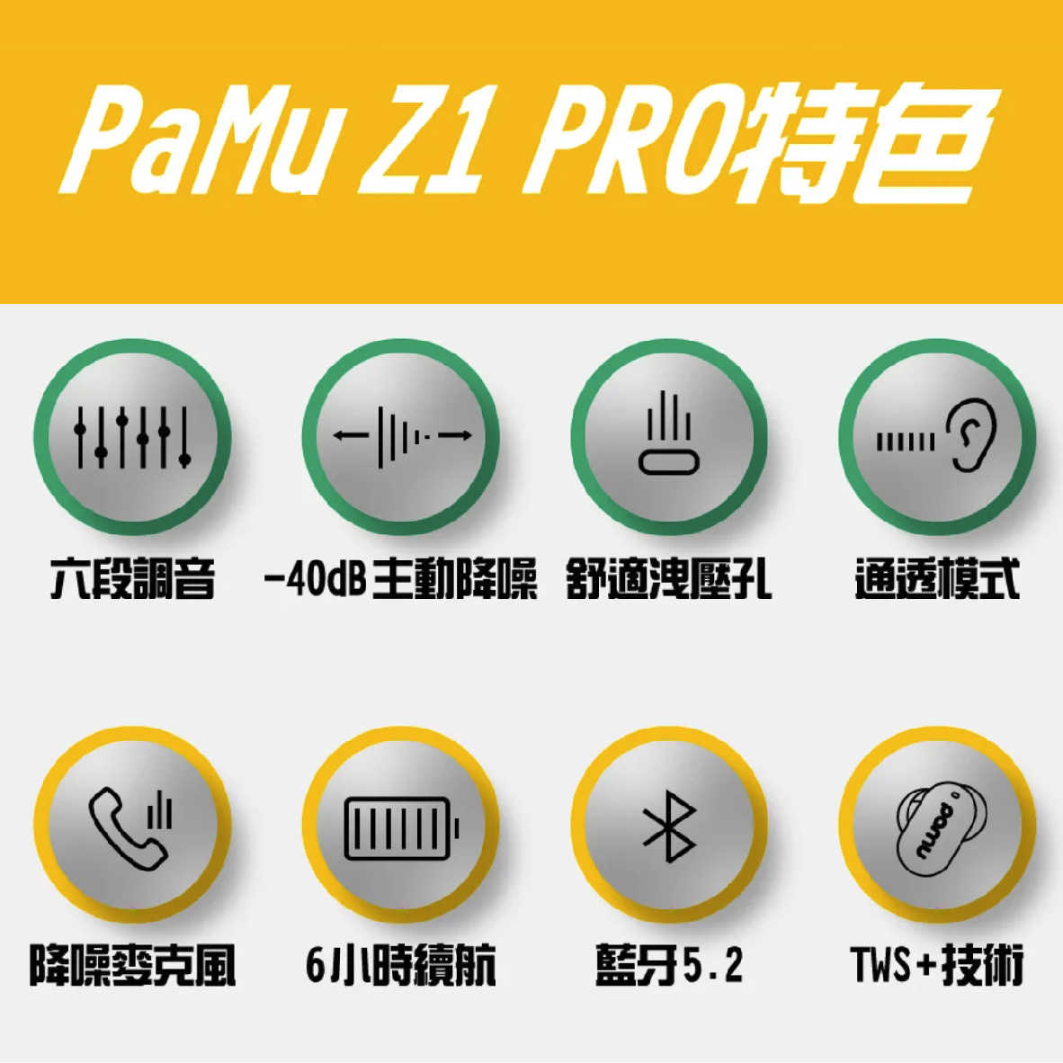 PaMu Z1 PRO 雙麥克風 主動降噪 6種EQ模式 真無線 藍芽 耳機 | My Ear 耳機專門店