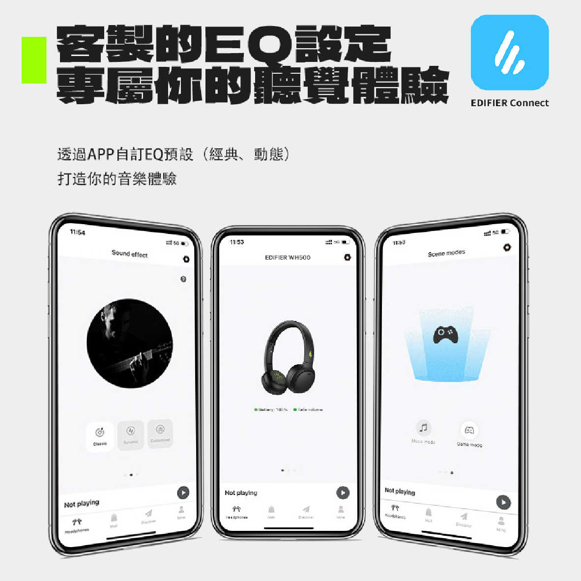 EDIFIER 漫步者 WH500 黑 安全音量 超長續航 通話降噪 藍牙 耳罩式耳機 | My Ear 耳機專門店