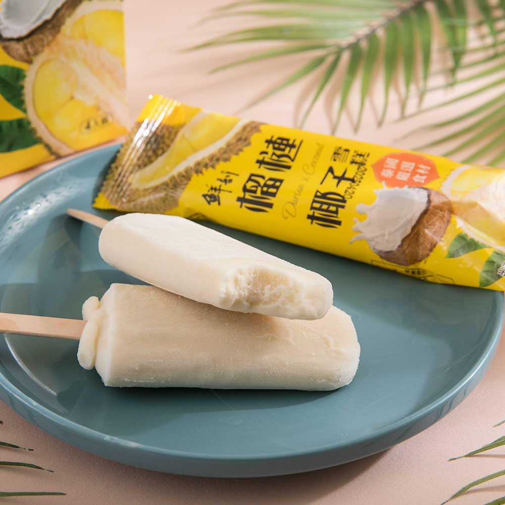 【半天水】鮮剖榴槤椰子雪糕4盒(70g*4支/盒〉