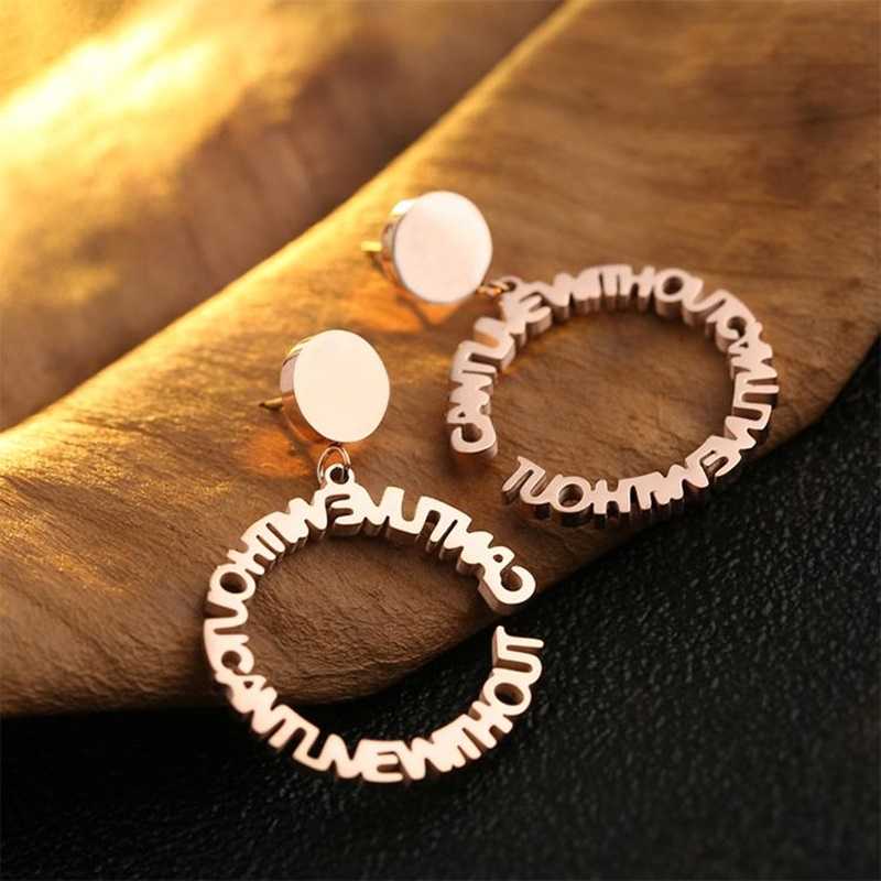 Ying fei 🌙現貨 韓國熱賣個性時尚英文字母玫瑰金鈦鋼防過敏耳環 AI001