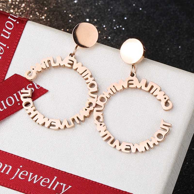 Ying fei 🌙現貨 韓國熱賣個性時尚英文字母玫瑰金鈦鋼防過敏耳環 AI001