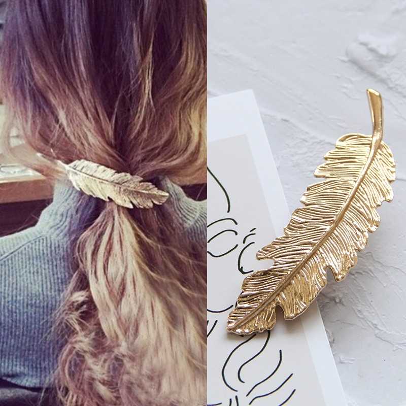 優雅時尚側邊復古氣質金屬羽毛彈簧夾壓夾髮夾  QS9-005