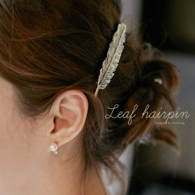 優雅時尚側邊復古氣質金屬羽毛彈簧夾壓夾髮夾  QS9-005