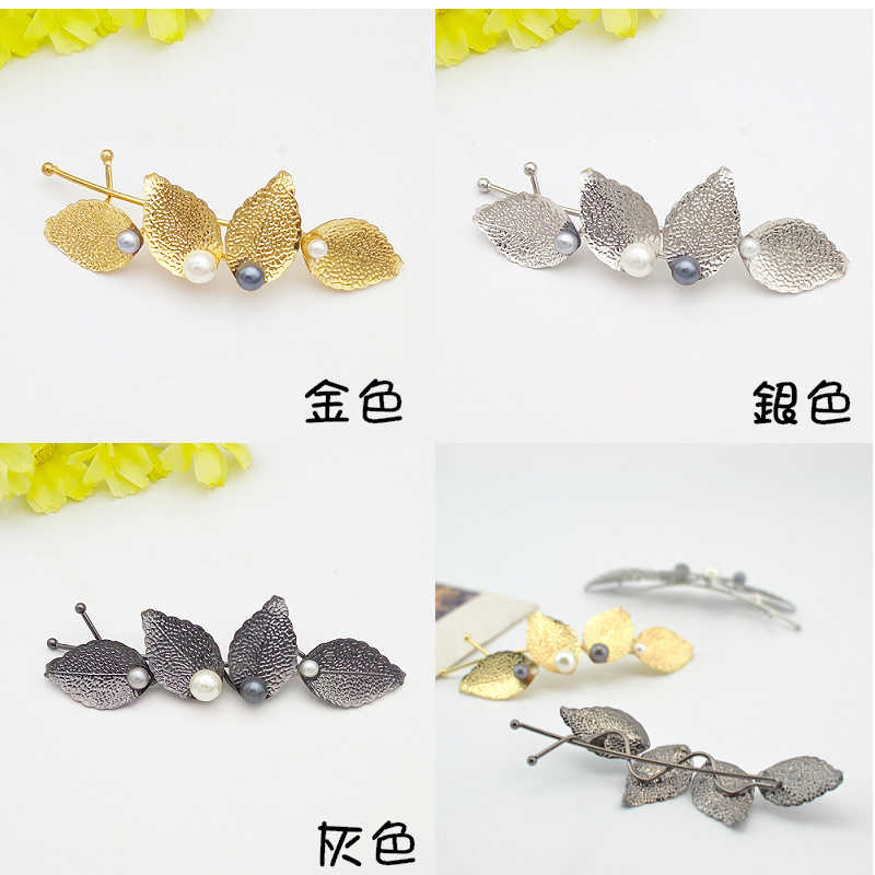 韓國ins網紅仙女金屬樹葉珍珠一字夾邊夾劉海夾扭扭夾  QS9-004