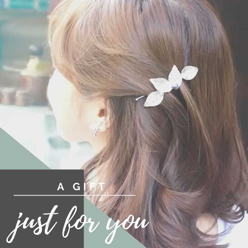 韓國ins網紅仙女金屬樹葉珍珠一字夾邊夾劉海夾扭扭夾  QS9-004